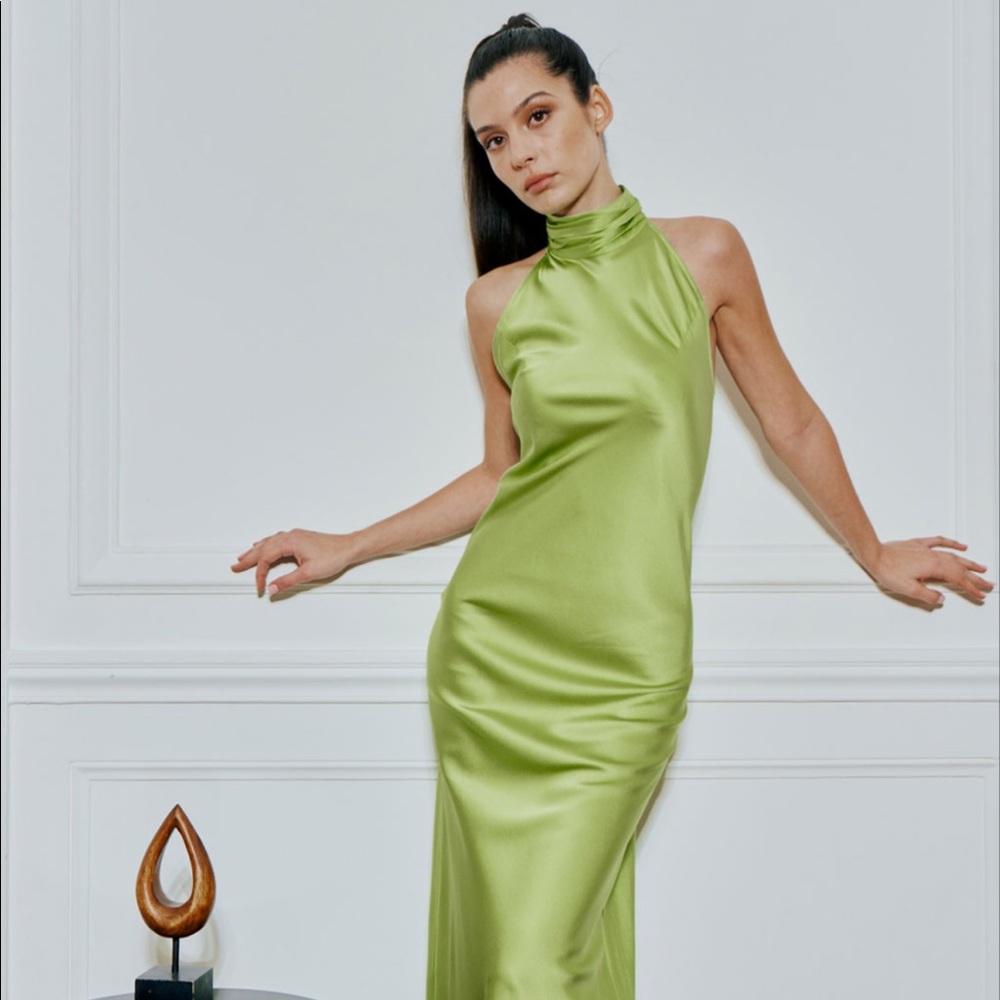 Silk Maison Halter Cocktail Silk Maxi Dress